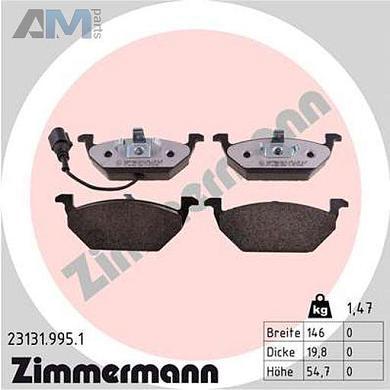 Передние керамические тормозные колодки ZIMMERMANN 23131.995.1 для Volkswagen Polo Classic (2010-2020)