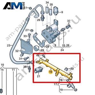 Топливная рампа VAG 04E133317FКупить топливную рампу 04E133317F на Фольксваген/Ауди/Шкоду по минимальной цене