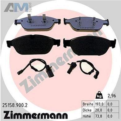 Передние керамические тормозные колодки ZIMMERMANN 25158.900.2 на Audi A6 (С7) 2011-2018