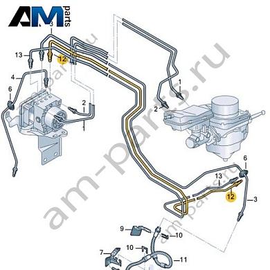 Тормозная трубка от гидроблока к соединению VAG 1EB614725AКупить тормозную трубку от гидроблока к соединению 1EB614725A Фольксваген/Ауди/Шкода- спец. Цена