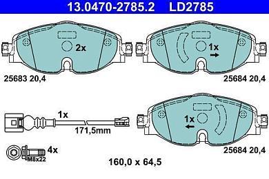Передние керамические тормозные колодки ATE для Skoda Kodiaq (2016-2025) 13.0470-2785.2