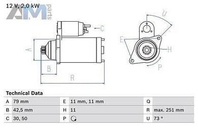 Стартер (0986025350) BOSCH для Skoda Yeti (2009-2018)