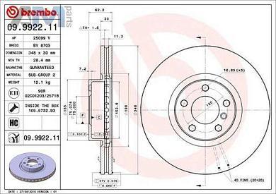 Передние тормозные диски 348X30 (09.9922.11) Brembo для BMW X6 (F16) 40dX
