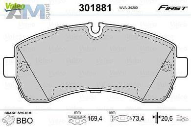 Передние тормозные колодки VALEO 301881  Volkswagen Crafter (2006-2016)
