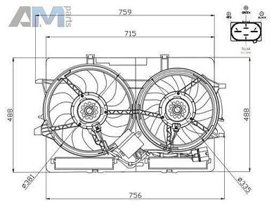 Вентилятор системы охлаждения 200W NRF (47938) для Audi A4 (B7) 2005-2009 3.2 (256 л.с.)