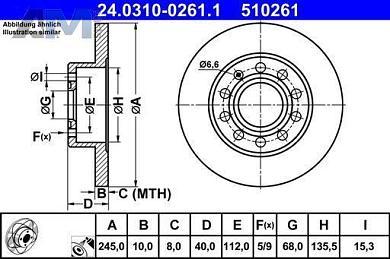 Спортивные задние тормозные диски ATE 24.0310-0261.1 на Audi A4 (B7) 2005-2009