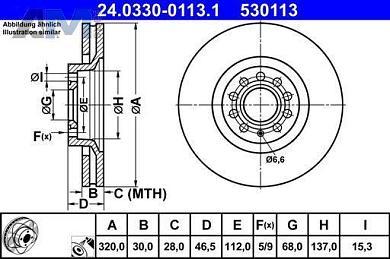 Спортивные передние тормозные диски ATE 24.0330-0113.1 на Audi A4 (B7) 2005-2009
