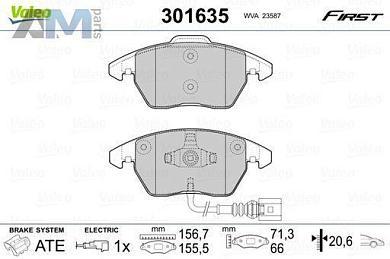 Передние тормозные колодки VALEO 301635 для Audi TT (8J) 2006-2014