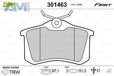 Задние тормозные колодки VALEO 301463 на Volkswagen Jetta VI (2010-2018)