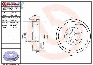 Задний тормозной барабан BREMBO 14E27810 для Skoda Rapid 1 (2012-2020)