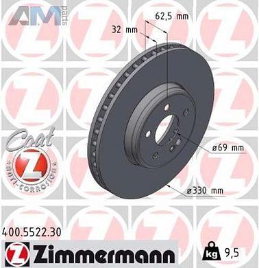 Передние тормозные диски (400.5522.30) Zimmermann для Mercedes E-Class W213 E300