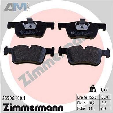 Передние тормозные колодки (25506.180.1) ZIMMERMANN для BMW 3 Серии 2012-2015 316d/316i/318d