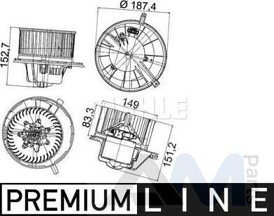 Вентилятор отопителя AB148000P (MAHLE) для Caddy (2015-2020) 1.6SRE(110/90л.с.)