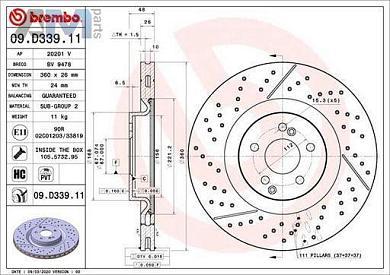 Задние перфорированные диски (09.D339.11) BREMBO для Mercedes GLC X253 AMG63
