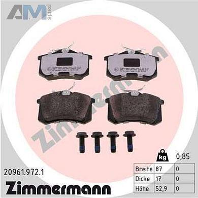Задние керамические тормозные колодки ZIMMERMANN 20961.972.1 для Volkswagen Polo Sedan (2020-2023)