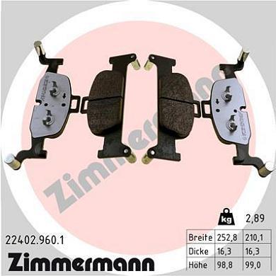 Комплект передних тормозных колодок ZIMMERMANN 22402.960.1 на Audi A4 (B9) рестайлинг