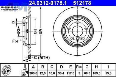Спортивные задние тормозные диски ATE 24.0312-0178.1 на Audi A4 (B8) 2008-2012