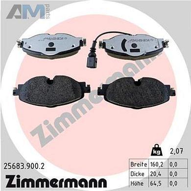 Передние керамические тормозные колодки ZIMMERMANN 25683.900.2 Audi A3 (8V) 2012-2020