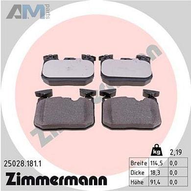 Передние тормозные колодки (25028.181.1) ZIMMERMANN для BMW 3 Серии 2012-2015 M (325-340)