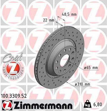 Задние тормозные диски ZIMMERMANN 100.3309.52 на Audi Q3 (F3)
