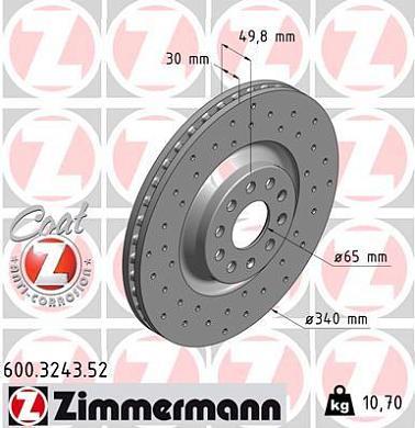 Передние тормозные диски ZIMMERMANN 600.3243.52 на Audi Q3 (F3)