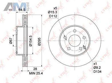 Диск тормозной передний LYNX для Mercedes C230/C280/C300 BN-1084