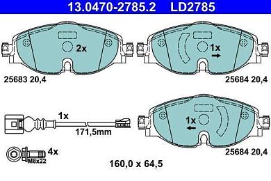 Передние керамические тормозные колодки ATE 13.0470-2785.2 для Skoda A7 (2017-2023)