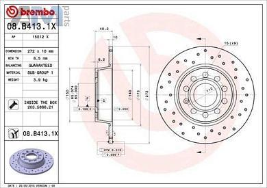 Задние перфорированные тормозные диски BREMBO 08.B413.1X для Volkswagen Jetta VI (2010-2018)