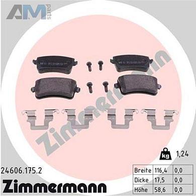 Задние тормозные колодки ZIMMERMANN 24606.175.2 для Audi A4 (B8) 2008-2012
