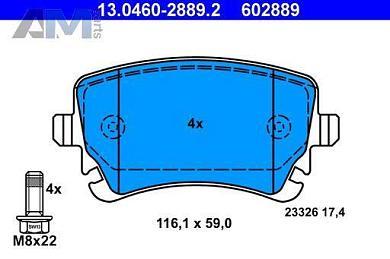 Задние тормозные колодки ATE 13.0460-2889.2 на Audi A4 (B7) 2005-2009