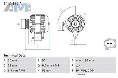 Генератор 180A (0986081930) BOSCH для Audi A4 (B8) 2008-2012