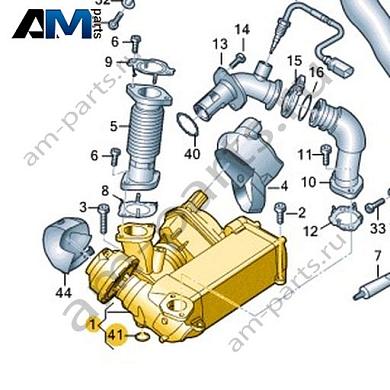 Радиатор рециркуляции ОГ VAG 057131511AAКупить радиатор рециркуляции ОГ 057131511AA Фольксваген/Ауди/Шкода- спец. Цена
