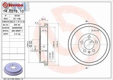 Задний тормозной барабан BREMBO 14E27810 на Volkswagen Polo Sedan (2010-2015)