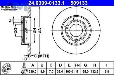 Спортивные задние тормозные диски ATE 24.0309-0133.1  Skoda Tour (1996-2011)
