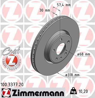 Передние тормозные диски ZIMMERMANN 100.3377.20 на Audi A5 (F5)