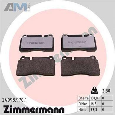 Передние керамические тормозные колодки ZIMMERMANN 24098.970.1 для Volkswagen Touareg I (2003-2010)