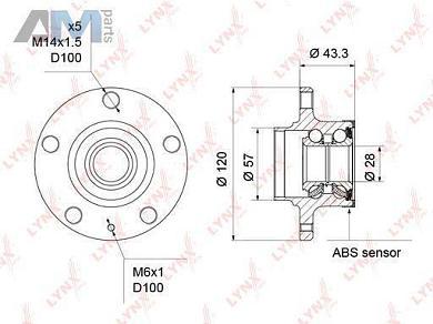 Ступица задняя в сборе с ABS LYNX для Audi A1 (8X) 2011-2018 WH-1209
