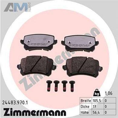 Задние керамические тормозные колодки ZIMMERMANN 24483.970.1 на Audi A6 (С6) 2004-2011