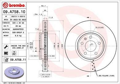 Передние тормозные диски Brembo 09.A758.11 на Audi A5 (8T)