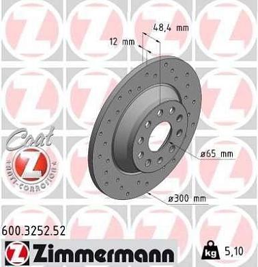 Задние тормозные диски ZIMMERMANN 600.3252.52 на Audi Q3 (F3)