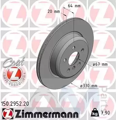 Задний левый тормозной диск 330X20 (150.2952.20) ZIMMERMANN для BMW 7 Серии (G11) 730i/d/dX
