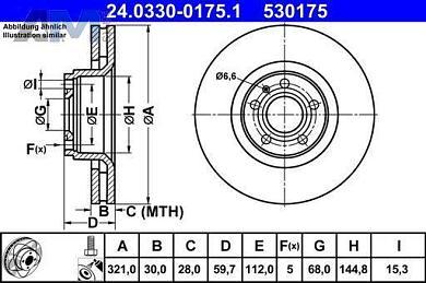 Спортивные передние тормозные диски ATE 24.0330-0175.1 Audi A6 (С6) 2004-2011