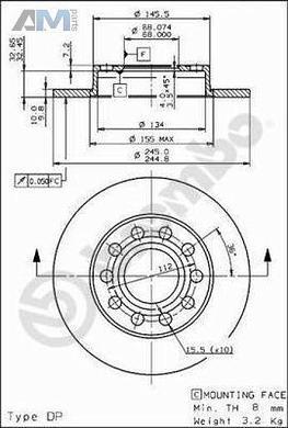 Задние тормозные диски BREMBO 08.9136.11 для Audi A4 (B7) 2005-2009