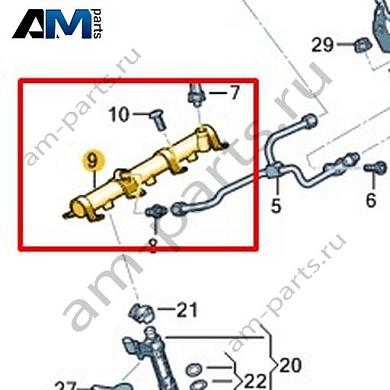 Топливная рампа VAG 06M133316LКупить топливную рампу 06M133316L Фольксваген/Ауди/Шкода- минимальная цена