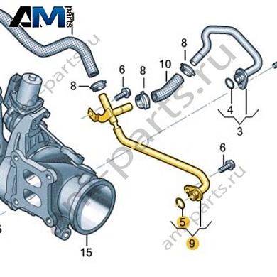 Патрубок ОЖ с трубкой удаления воздуха VAG 06K121065PКупить патрубок ОЖ с трубкой удаления воздуха 06K121065P на Фольксваген/Ауди/Шкоду по минимальной цене