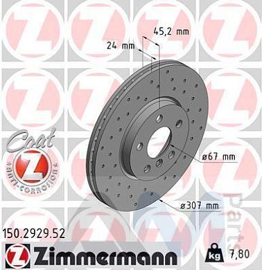 Перфорированные передние тормозные диски ZIMMERMANN (150.2929.52)  BMW X1 F48 18d/18dX