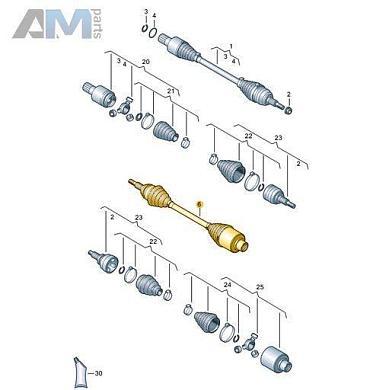 Приводной вал со ШРУСами правый 6-МКП (4Motion) 7LA407272J  Volkswagen Multivan T6 (2019-2023)