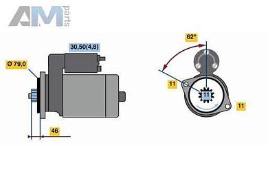 Стартер (0001121435) BOSCH для Audi TT (8S) 2014-2019