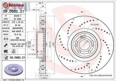 Передние тормозные диски (09.D982.21) BREMBO на Mercedes GLE V167 400d