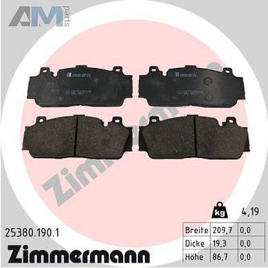 Передние тормозные колодки (25380.190.1) ZIMMERMANN для BMW 5 серии (F10) M550dX